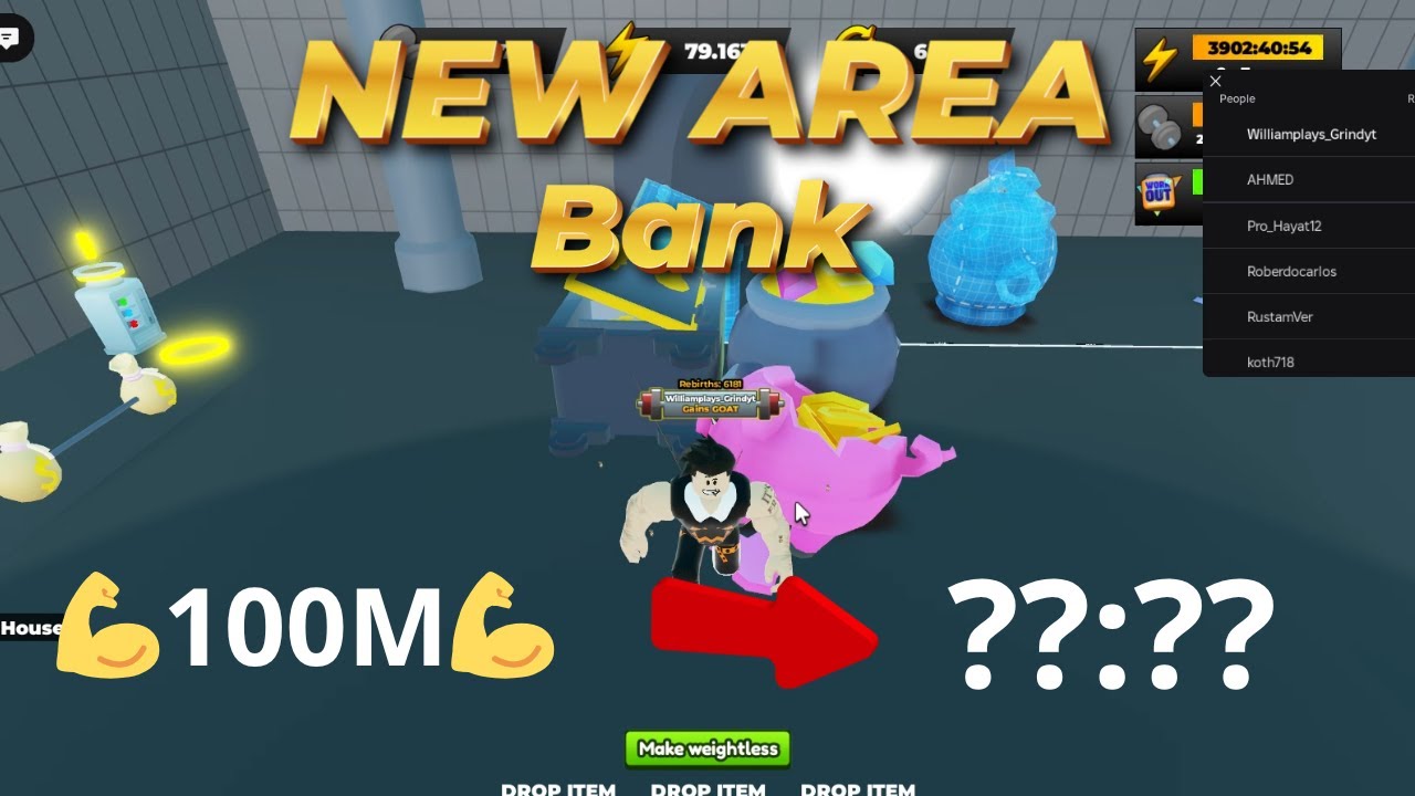 NEW! Bank Area And How Fast Can I Get 100 Million Strength // Roblox Strongman Simulator