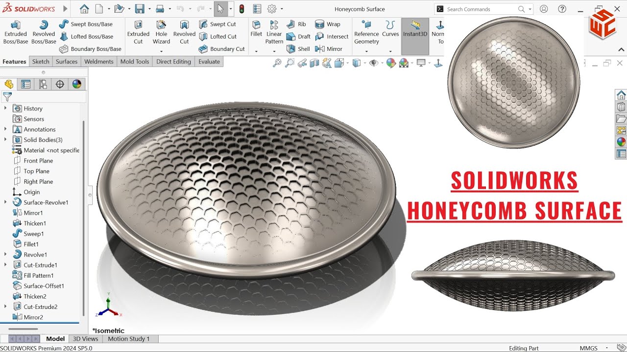 SolidWorks Tutorial | Step-by-Step Realistic Honeycomb Curved Surface Modeling
