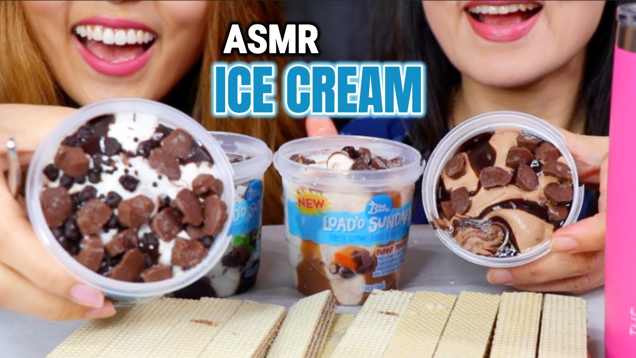 ASMR EATING LOADED ICE CREAM SUNDAE (BLUE BUNNY) | Kim&Liz ASMR