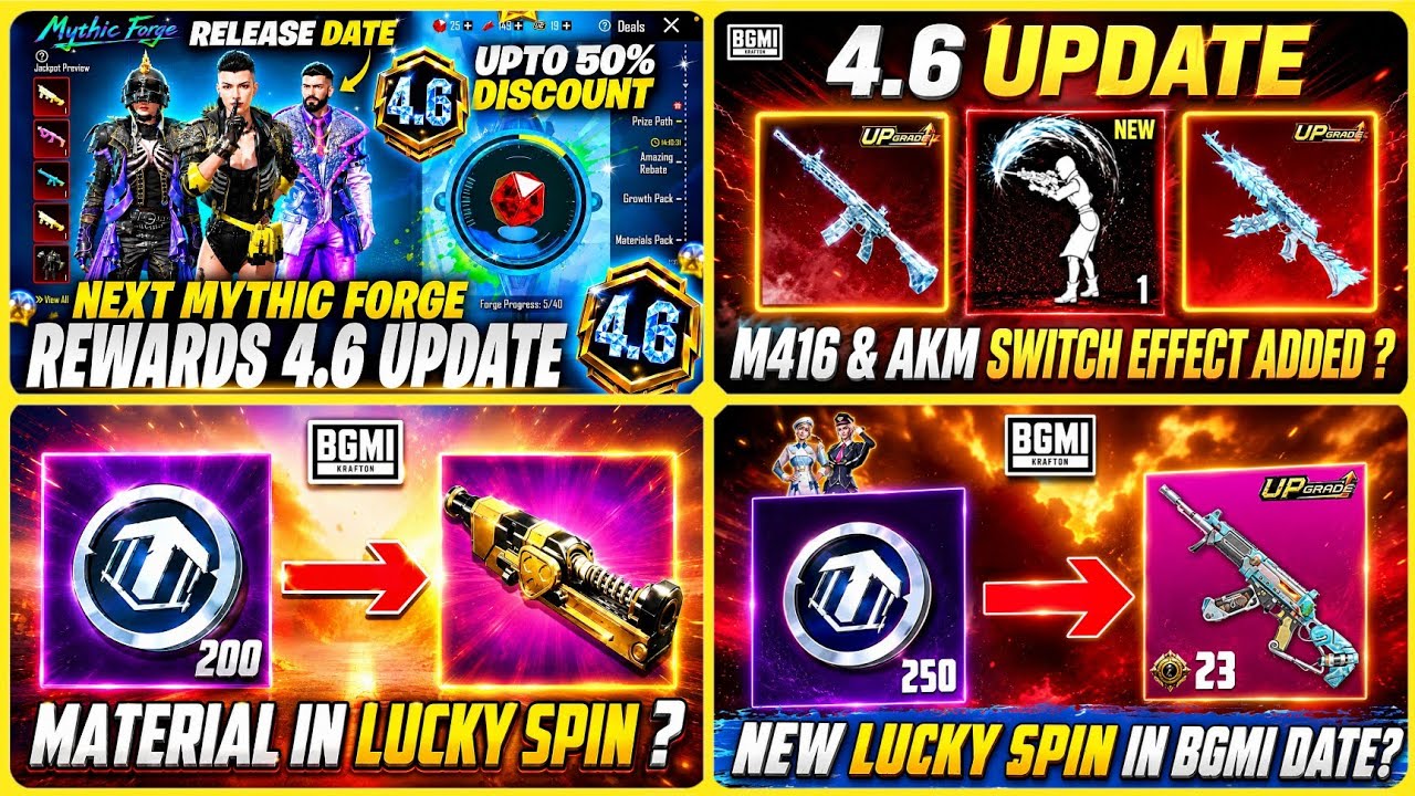 4.6 NEXT MYTHIC FORGE 💥 M416 GLACIER SWITCH EFFECT & FREE UPGRADE ACE32 GUN | MATERIAL IN LUCKY SPIN