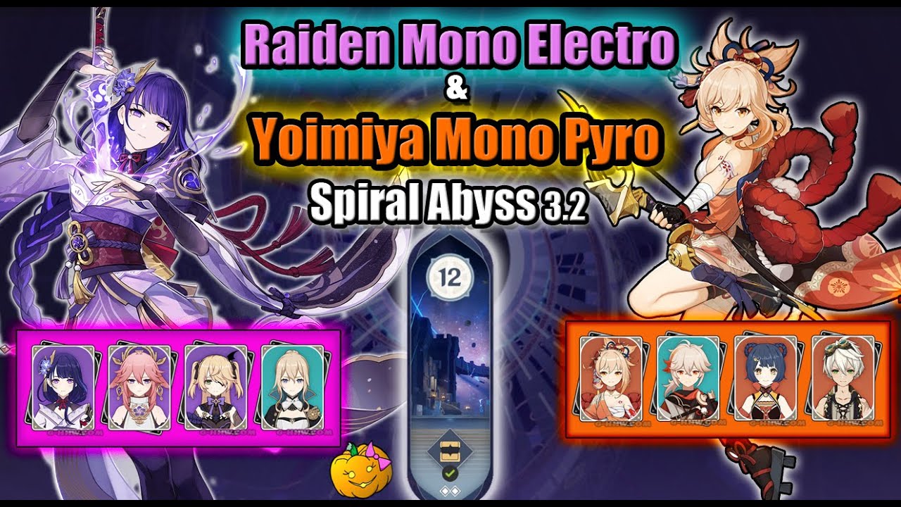 Raiden Mono Electro and Yoimiya Mono Pyro - 3.2 Spiral Abyss - Floor 12 - 9 stars - Genshin Impact