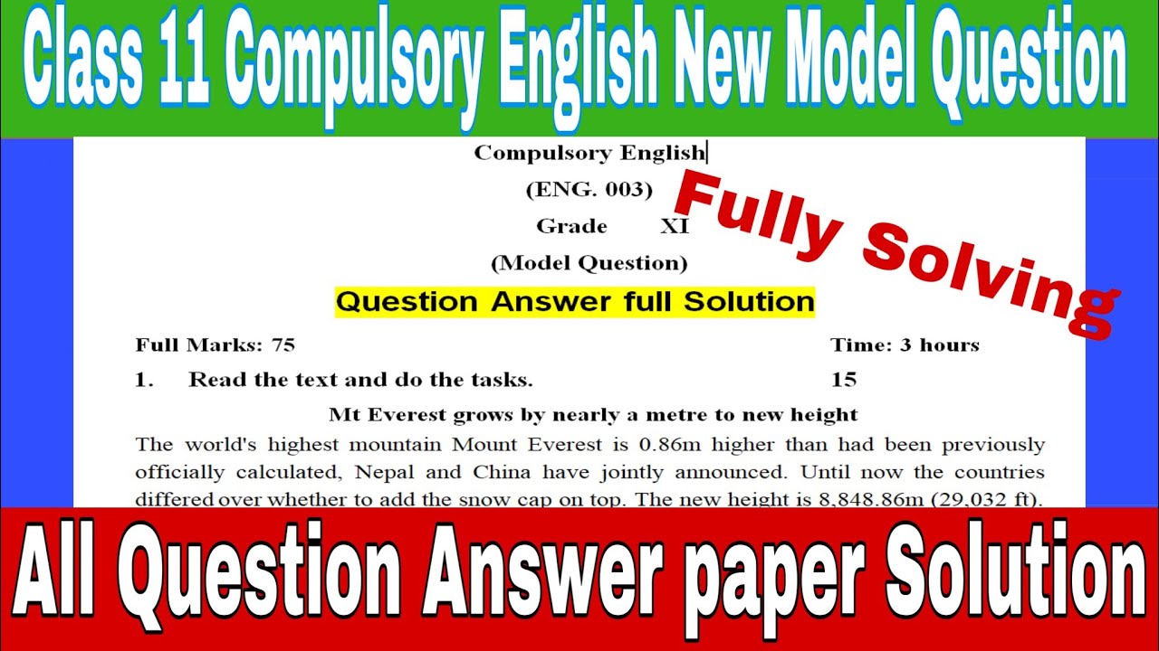 Class  11 l Compulsory English New Model Question Fully Solution With Marking Scheme l NEB ll