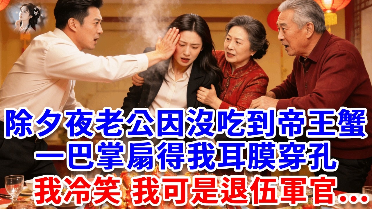 除夕夜老公因沒吃到帝王蟹，一巴掌扇得我耳膜穿孔，婆婆扶我被公公踹翻，全場大笑：女人就是欠收拾！我冷笑，我可是退伍軍官，下秒做一事所有人嚇癱！#詩涵講故事#為人處世#生活經驗#情感故事#晚年哲理#說故事