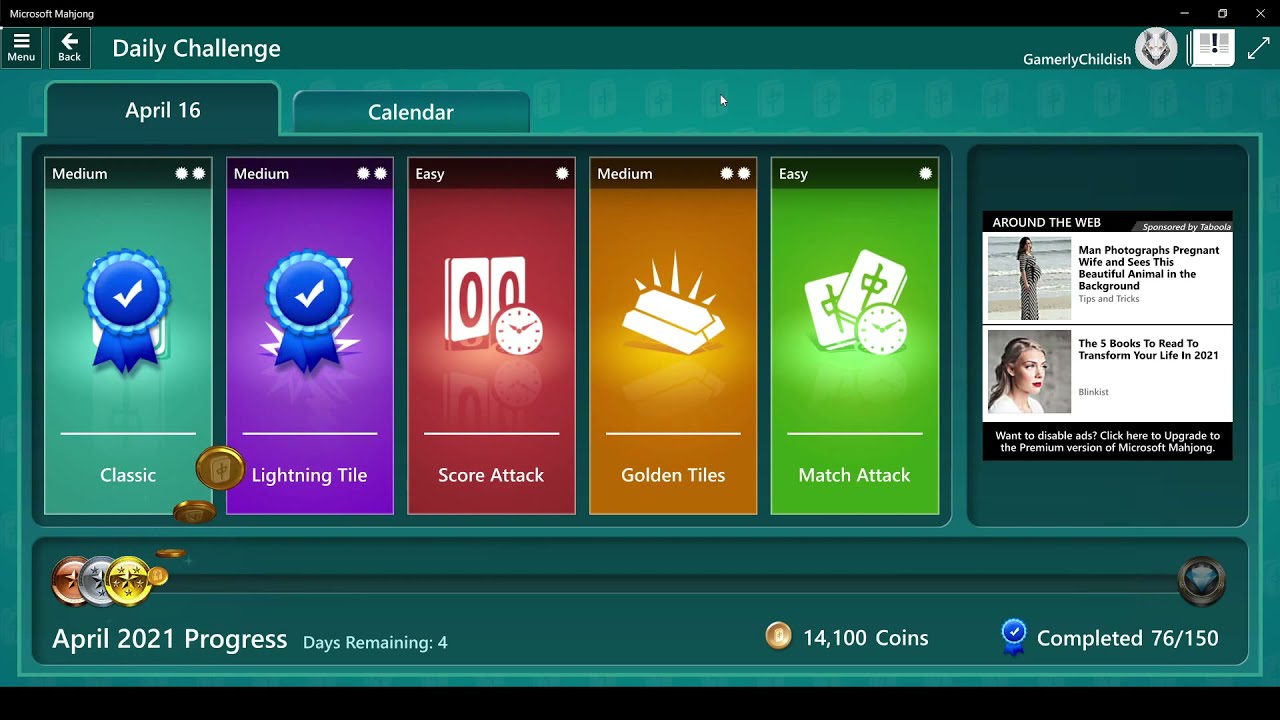 Microsoft Mahjong Gameplay & Walkthrough (Windows 10) Daily Challenges, April 16