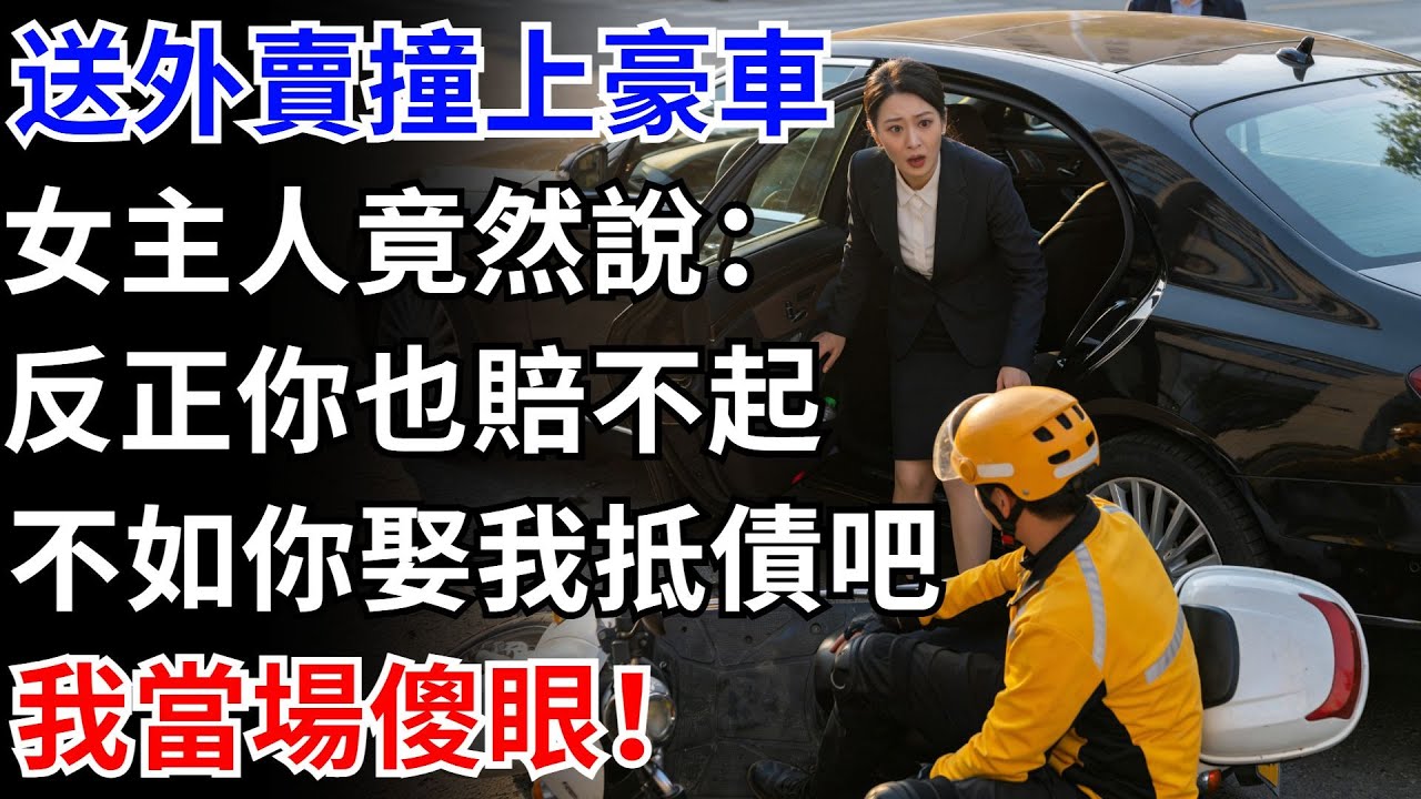 我送外賣撞上豪車，女主人竟然説：反正你也賠不起，不如你娶我抵債吧，我當場傻眼！#奇聞#故事#外賣 #豪車