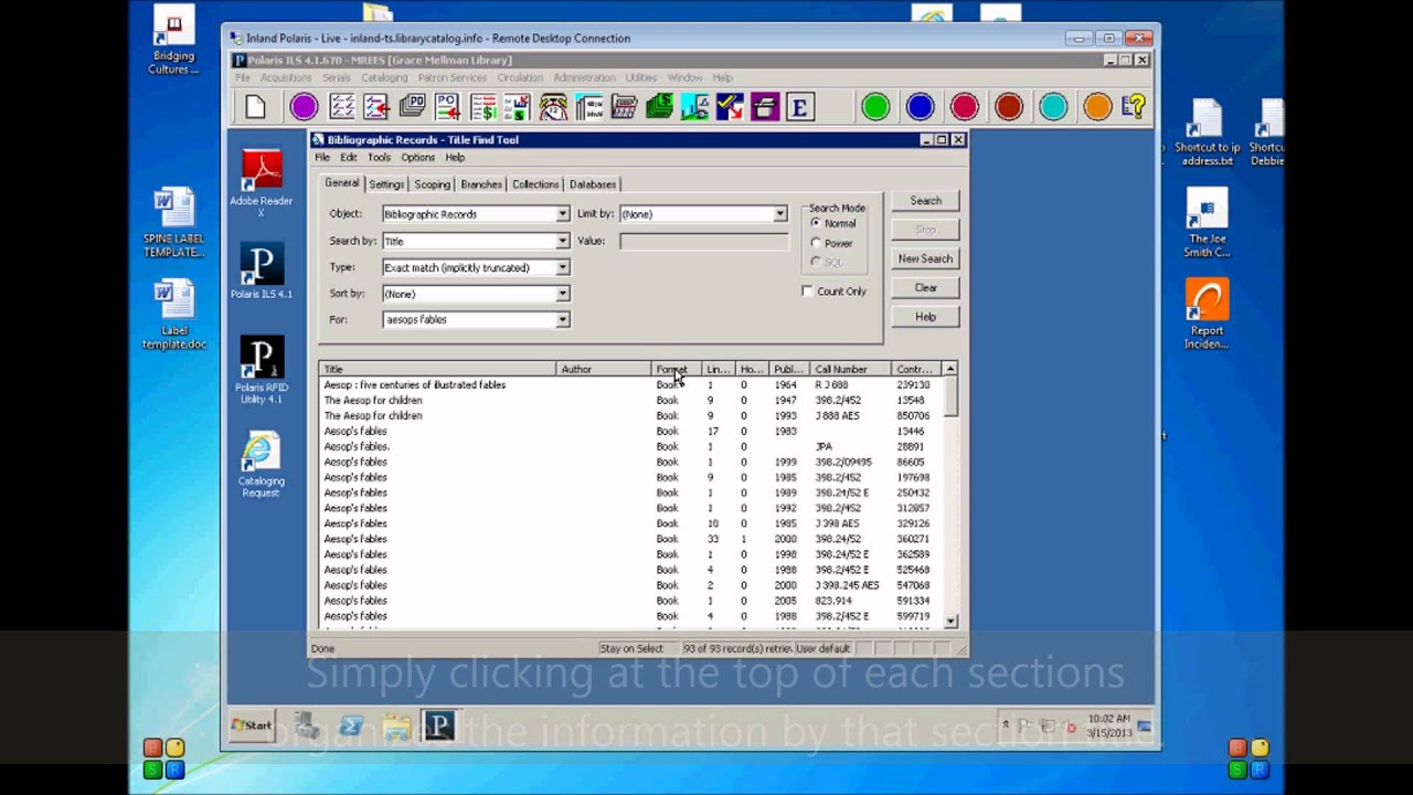 Polaris Training for RCLS - Cataloging - Bibliographic Record Searching