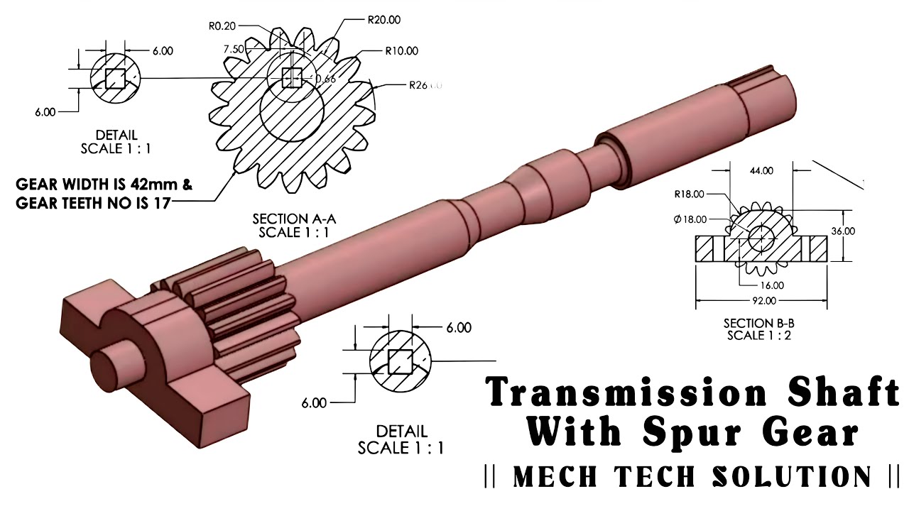 Solidworks Tutorial Spur Gear With Transmission Shaft | Spur Gear Design & Assembly In Solidwork