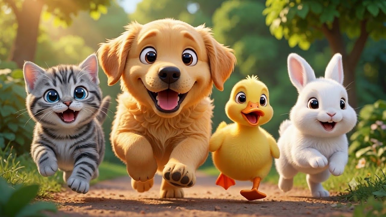 🐶 Golden Puppy Helps Lost Kitten, Duck & Baby Rabbit | Learn Animal Sounds for Toddlers