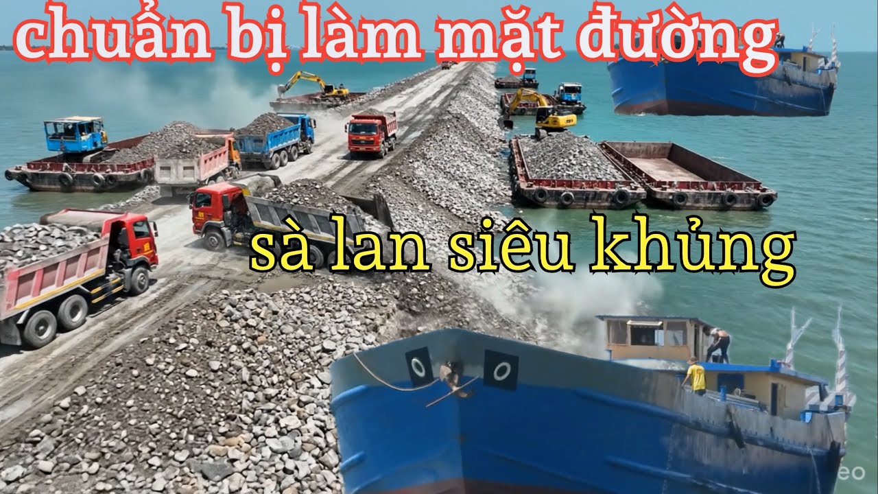 Đường  Vượt Biển Hà Tiên Hôm Nay Tăng Cường Thêm Sà Lan Khùng Và Tiến Hành Làm Mặt Đường..