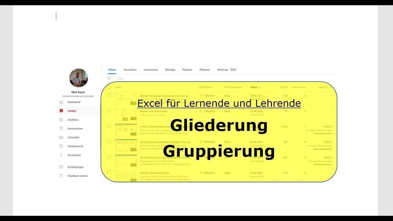 Excel Gruppierung bzw. Gliederung erstellen