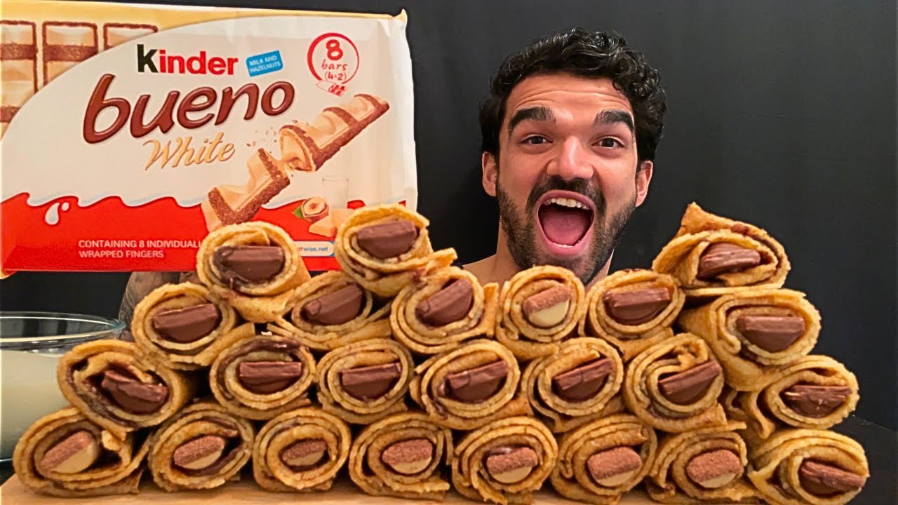 ASMR MUKBANG CHOCOLATE KINDER BUENO PANCAKES, NUTELLA CHOCOLATE CRUNCHY PANCAKES 먹방, 초콜릿 킨더 부에노 팬케이크