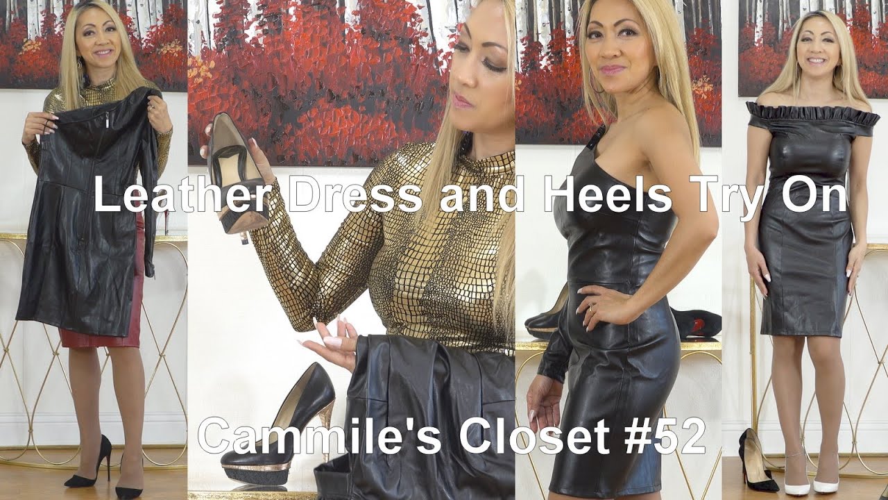 Faux Leather Dress and Mixed Heels Try On