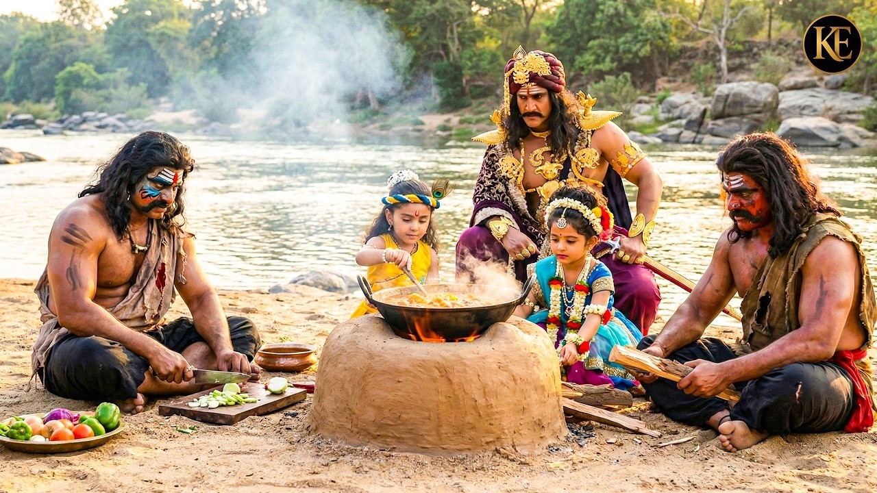 कान्हा-राधा ने कंस मामा के साथ चूल्हे पर बनाया खाना राक्षस सब्जी काट रहा है|| YMKN || Shree Krishan