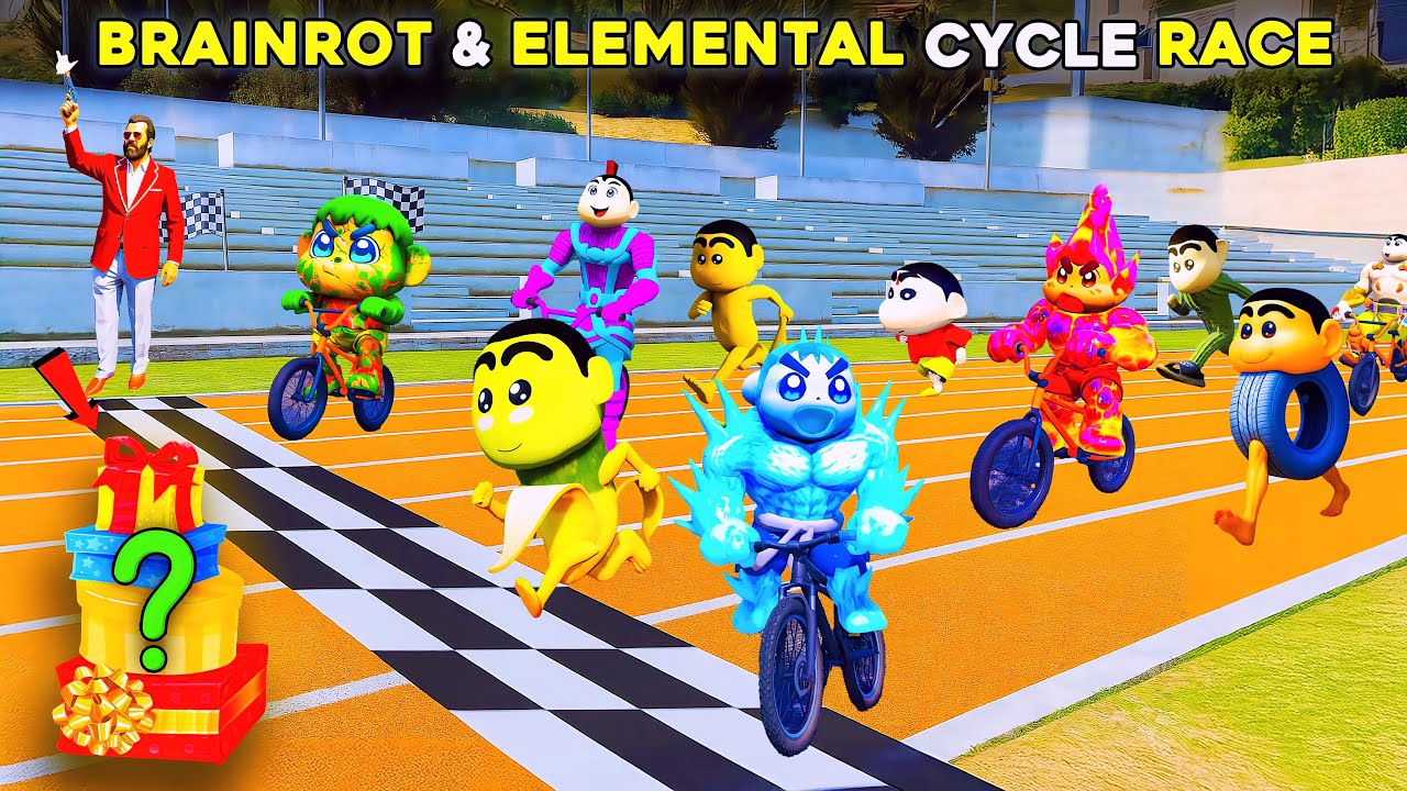 Brainrot & Elemental Shinchan🤣 CYCLE RACE 🚴‍♂️🚴‍♀️ Full Fun In GTA5 #bommalu #gta5telugu