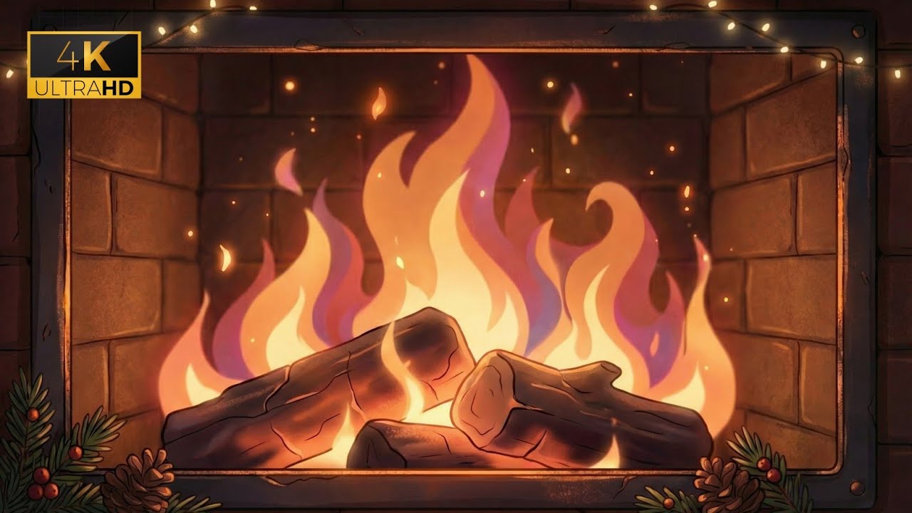 Cozy Cartoon Fireplace Ambience🔥 Perfect Loop Background for Streaming, TV & Relaxing