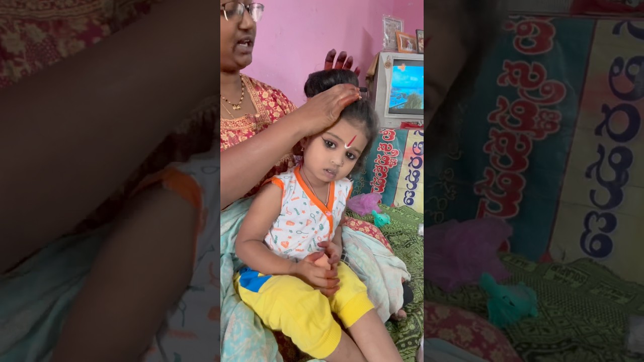 Fancy dress  వేయడానికి నేను కొంచం కష్టం పడ్డాము #momlife #lovely #festivalmood #makeup #youtube