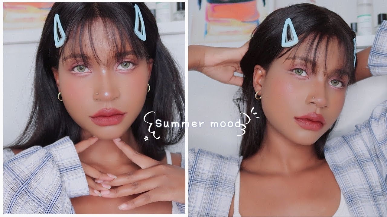KOREAN ULZZANG SOFT PINK MAKEUP ON DARK SKIN || ODENSEYE ☁️🫧🍧🩰 ( EN, FR )