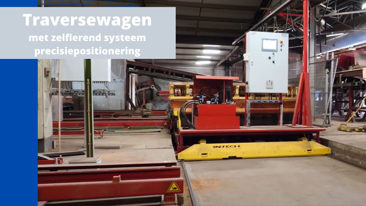 Traversewagen met zelflerende precisiepositionering en  telescopisch hydraulisch trek/duw-mechanisme
