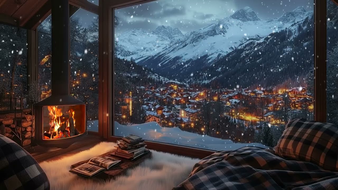 Cozy Snowy Night ❄️ Fireplace Crackling Sounds for Deep Sleep & Winter Calm