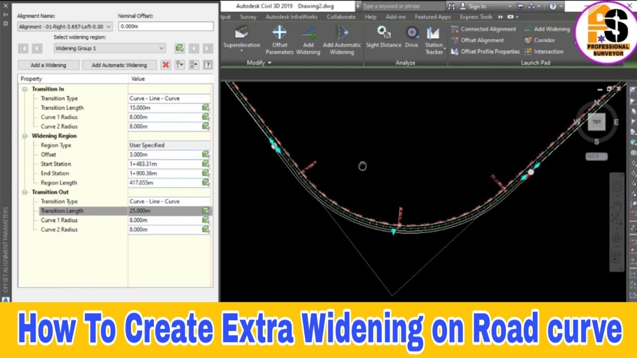 How to apply extra widening on Road curve | calculate extra widening | lesson 06