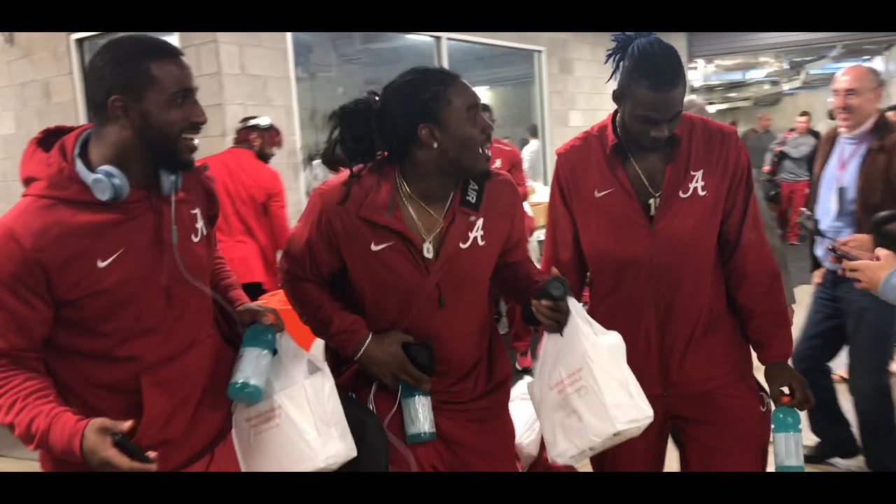 Alabama players dance to the bus after wild win at Mississippi State