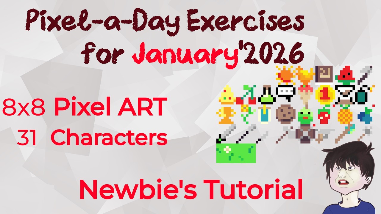 31 (8x8) Pixel Art Objects from January 2026 | Newbie's Tutorial | Pixel-a-Day Exercise for Jan'26