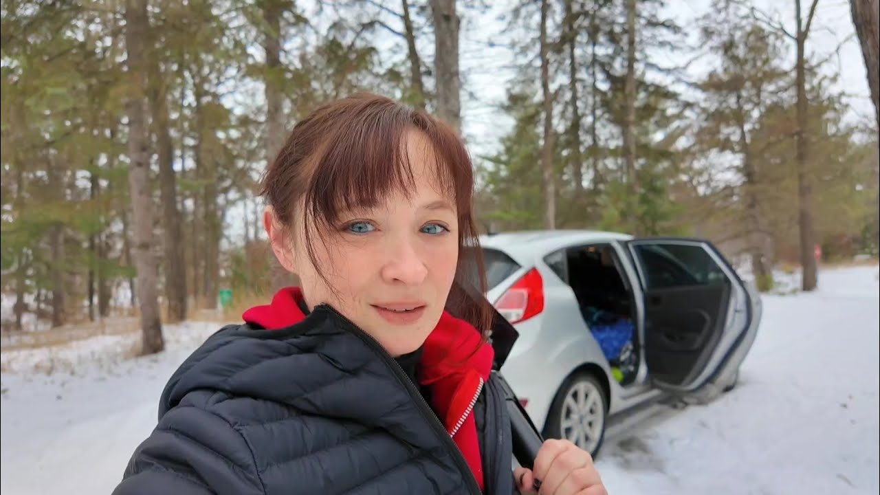 Solo Winter Car Camping at Empty Campground in Snowy Conditions