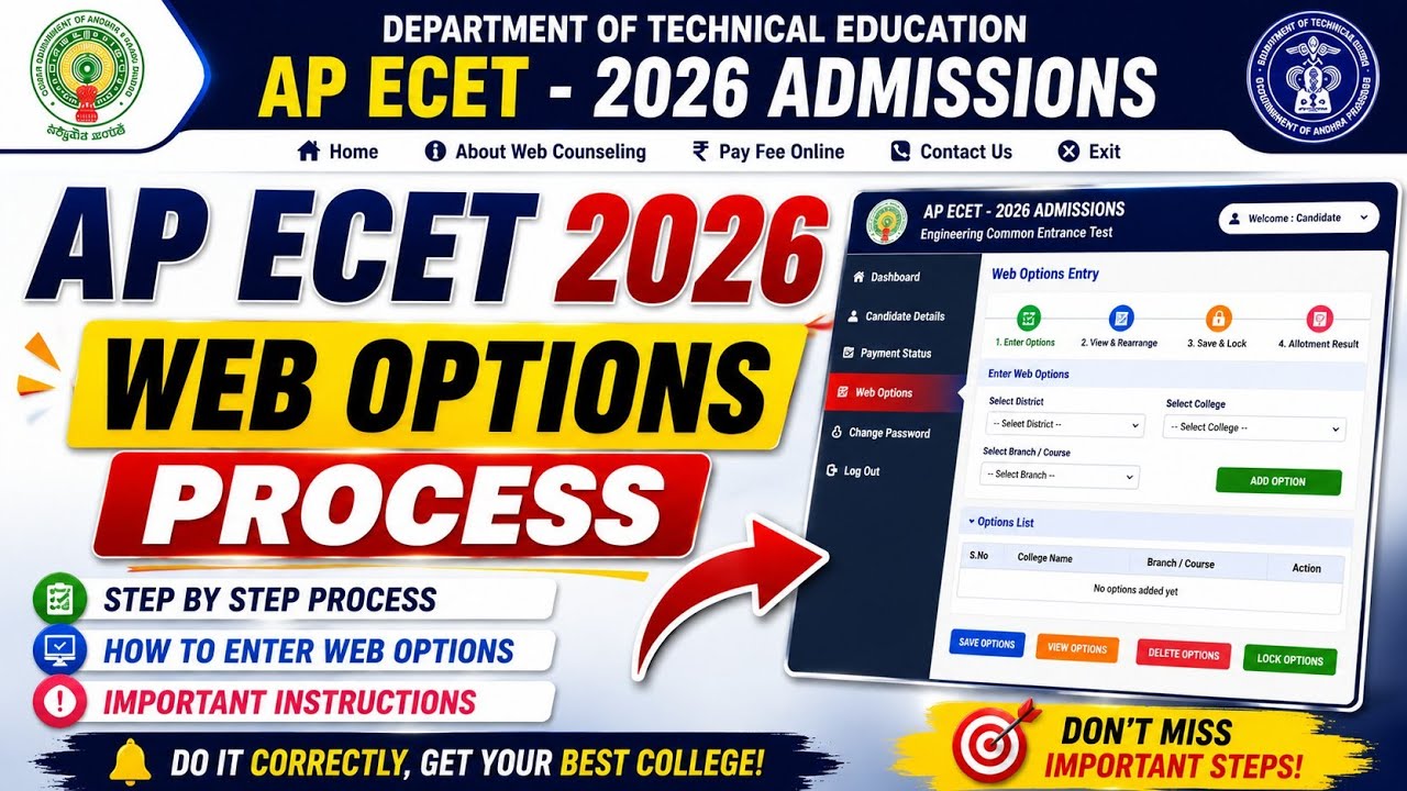 AP ECET 2026 WEB OPTIONS PROCESS ONLINE | AP ECET ONLINE WEB OPTIONS 2026