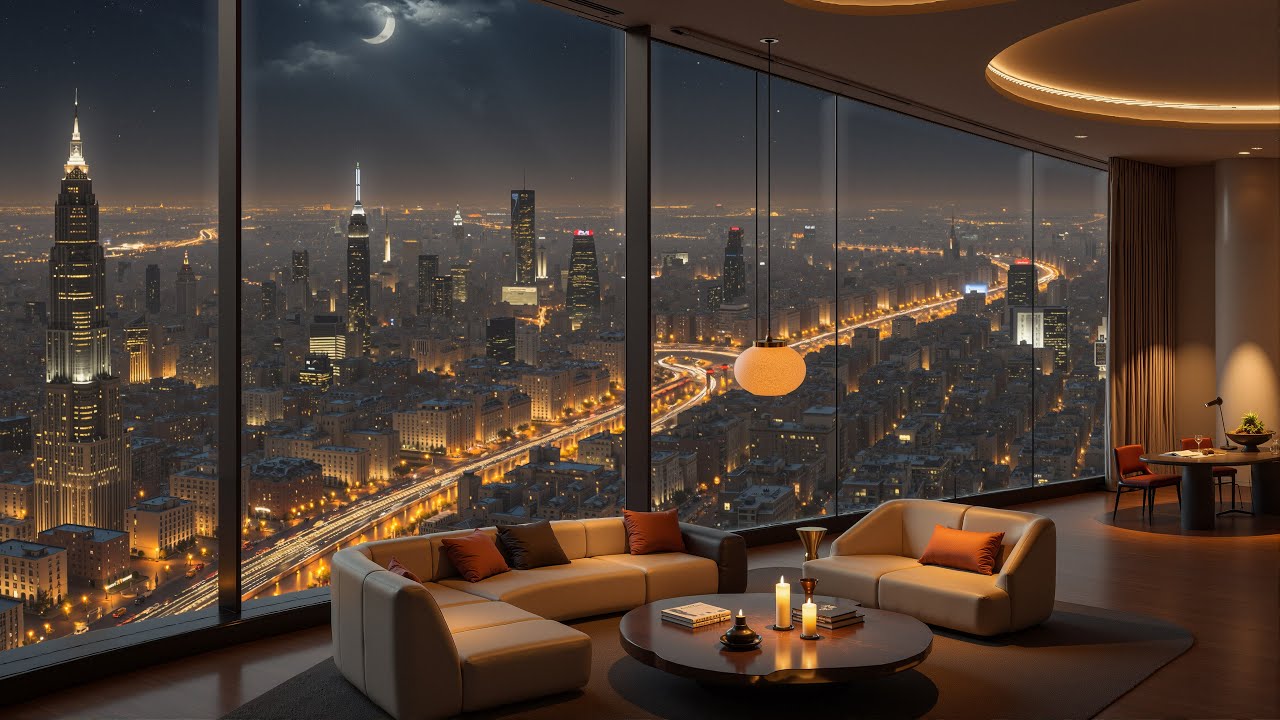 Smooth Jazz at Night 🌙 NYC Luxury Apartment | City View Jazz for Study & Relax | 4K