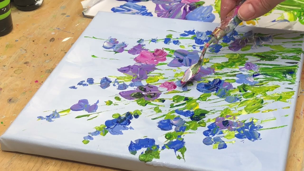 Abstract Acrylic Wildflower Painting- Palette Knife techniques