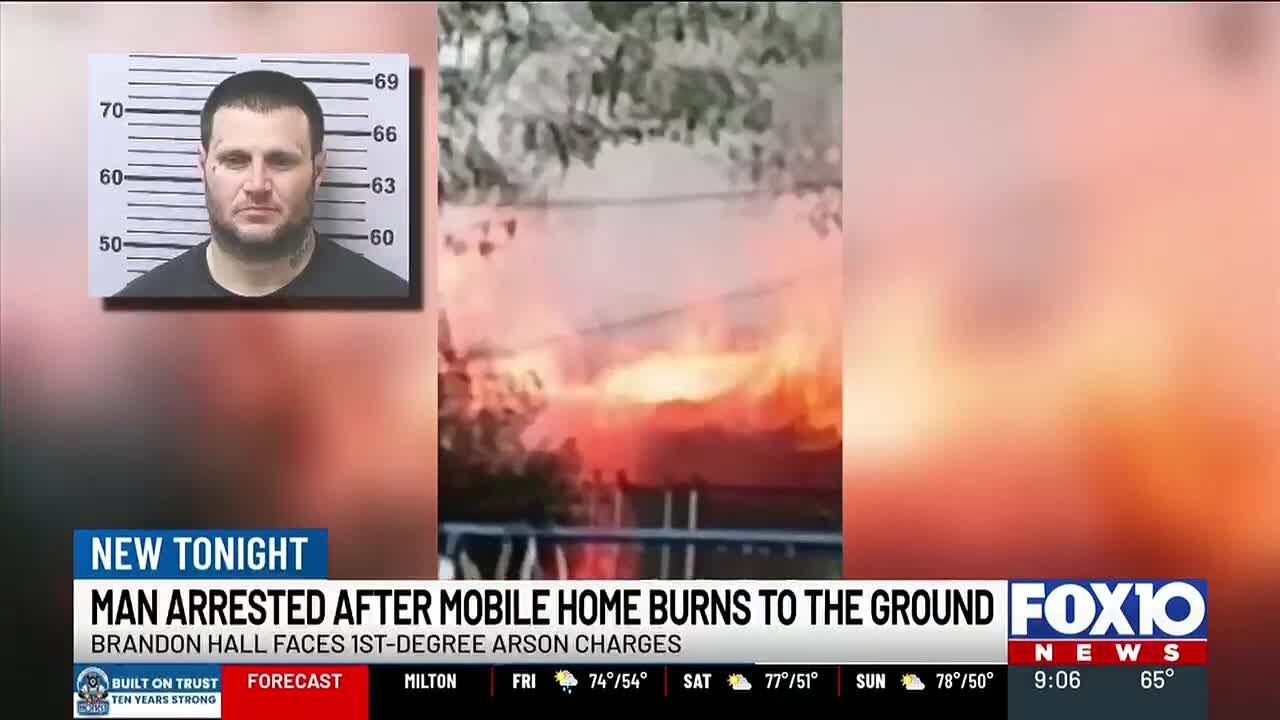 Man charged with arson after Mobile home burns to the ground