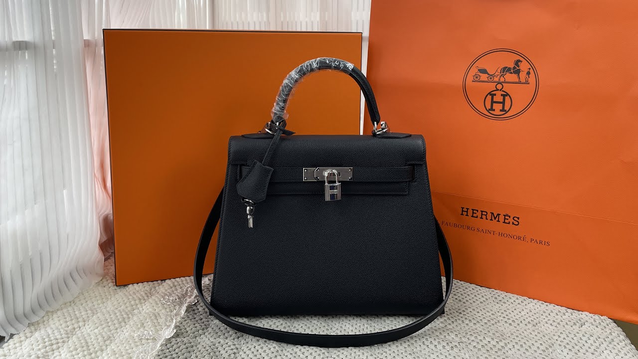 Herm&egrave;s Kelly 28 Sellier Epsom Black Palladium Hardware Review #bag #review #unboxing