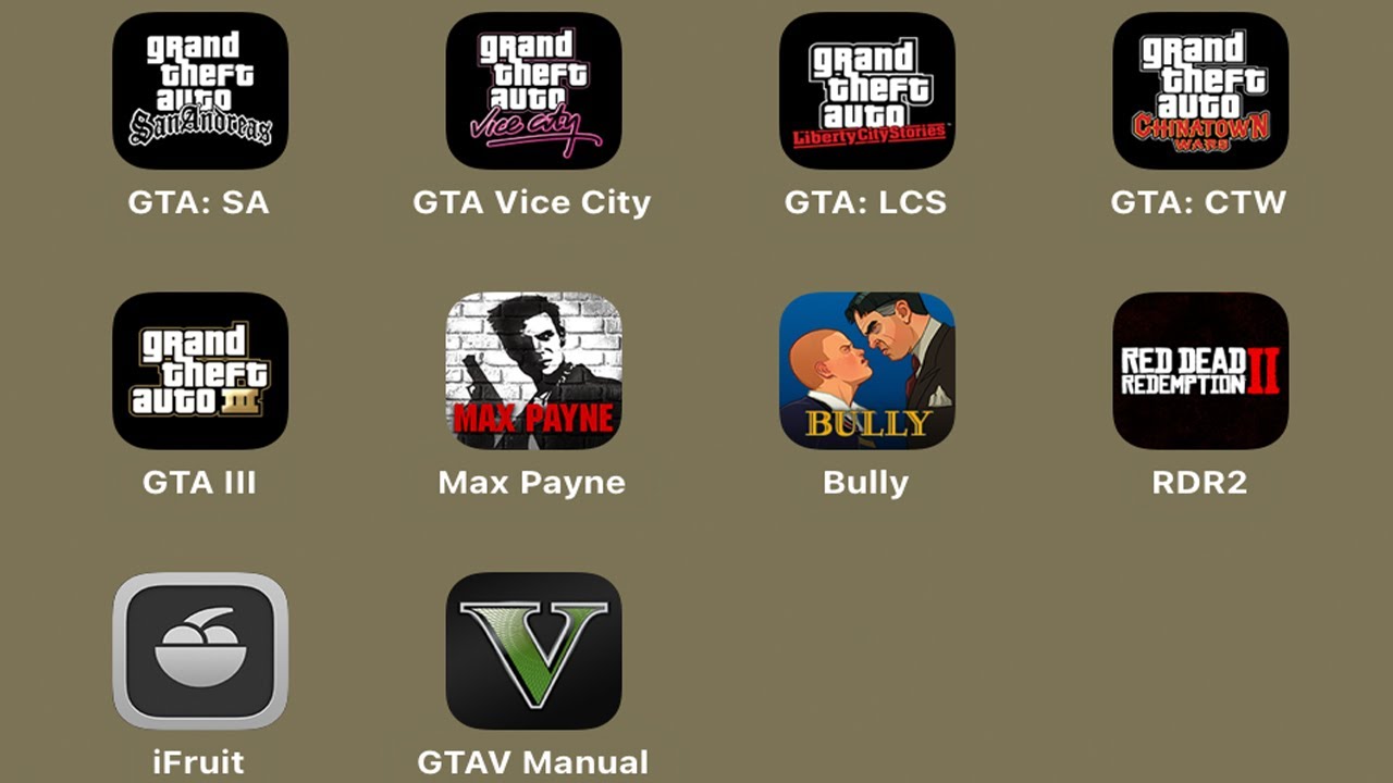 GTA San Andreas, GTA Vice City, GTA Liberty City Stories, GTA Chinatown Wars, GTA III, Max Payne,...