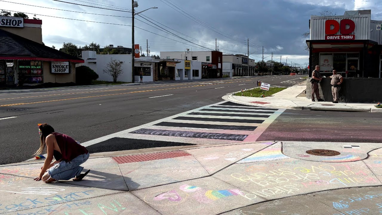 Rainbow crosswalk repainted outside Pulse; Florida troopers seen standing by