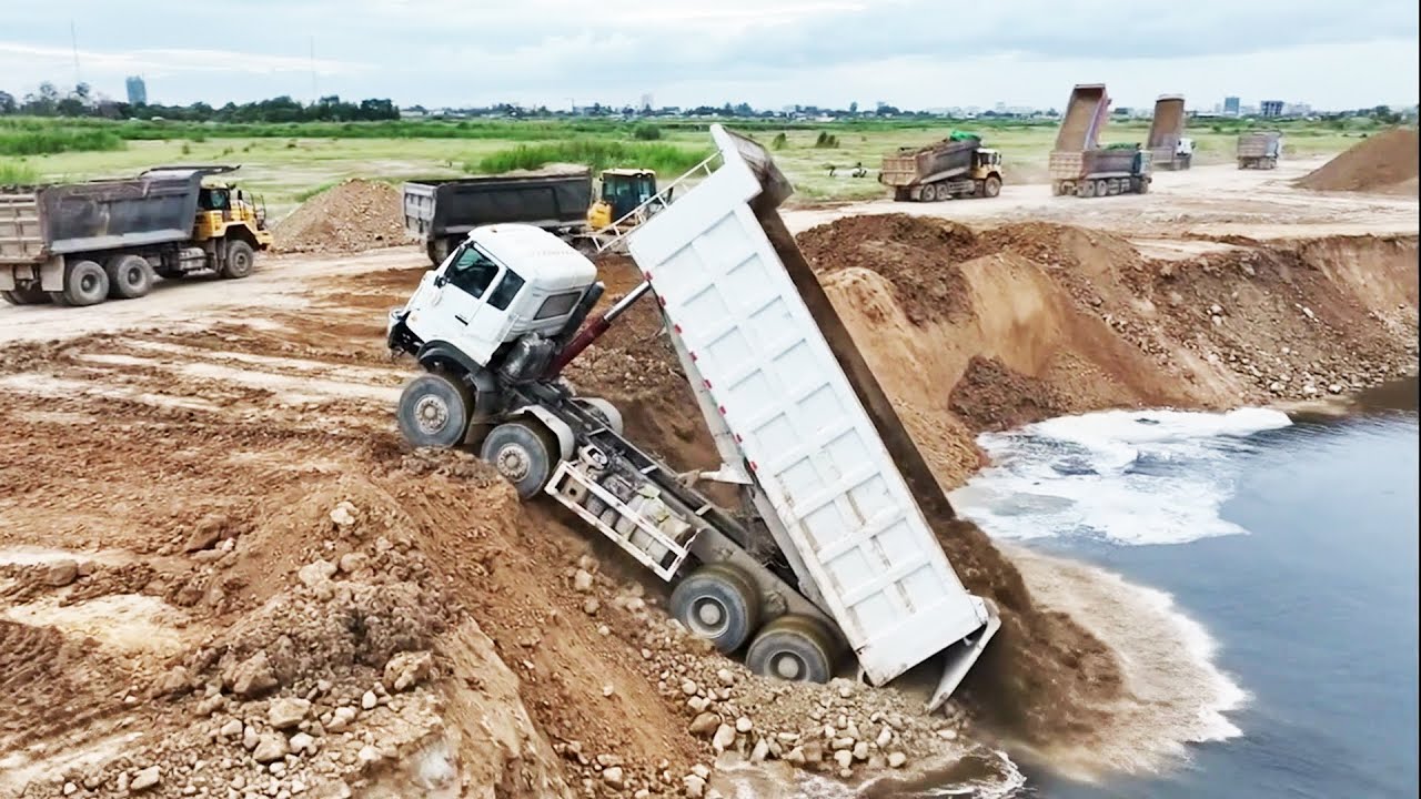 Absolutely Incredible Project Deep Pond Filling Up Bulldozer SHANTUI vs 25Ton Dump Truck Delivery