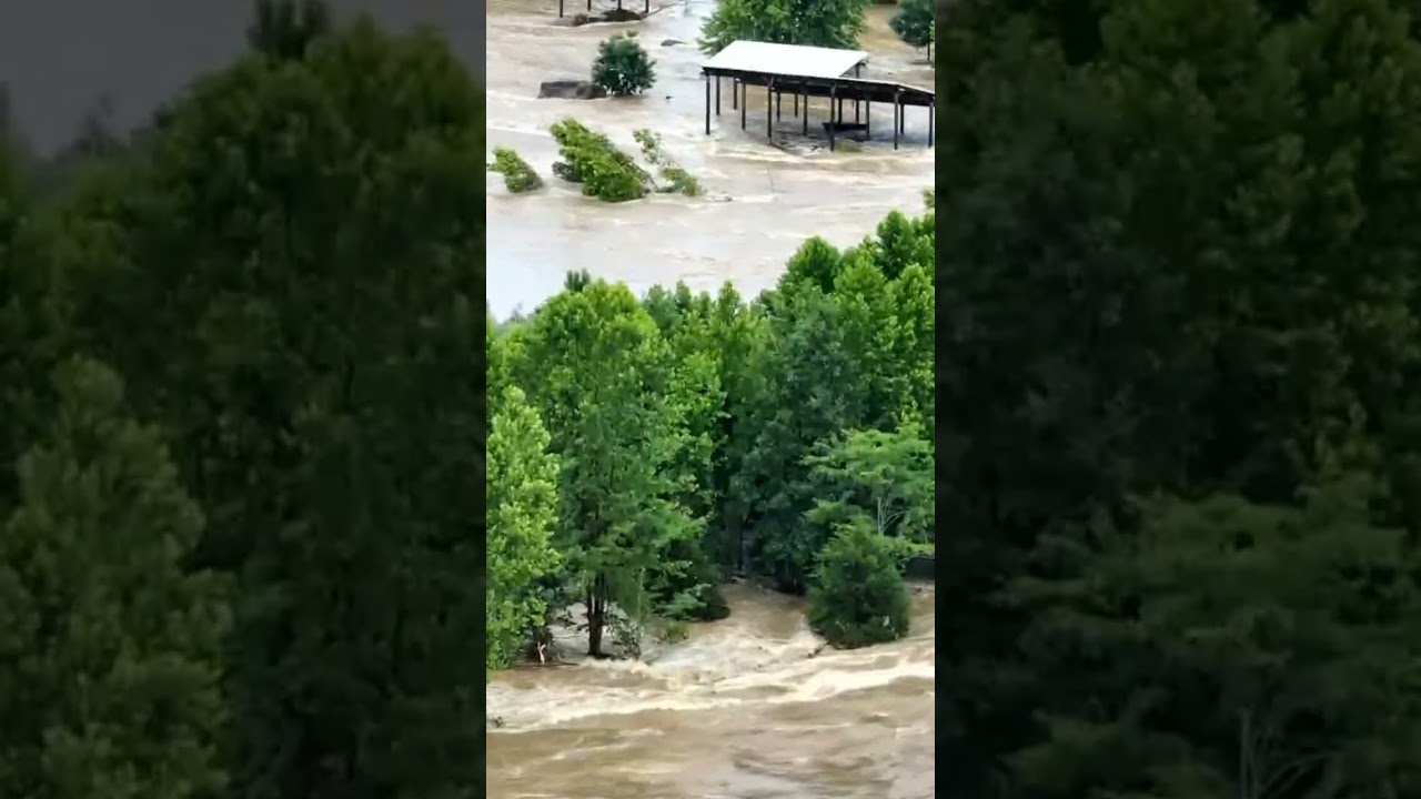 Water pours over Taum Sauk Dam like a waterfall as floods hit Missouri