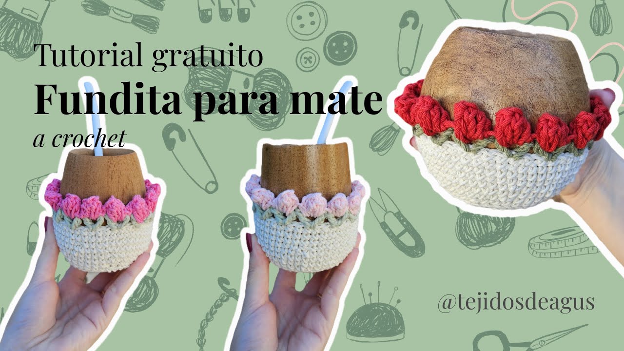 Cómo tejer funda para mate a crochet con tulipanes 🌷 | Tutorial fácil paso a paso