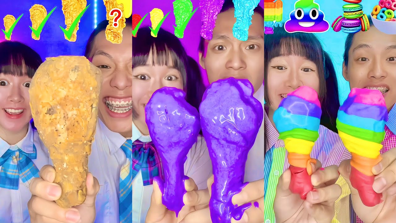 Extreme Rainbow Fried Chicken Wing Spicy Emoji Food Challenge ASMR Compilation!🥵 (Part1)