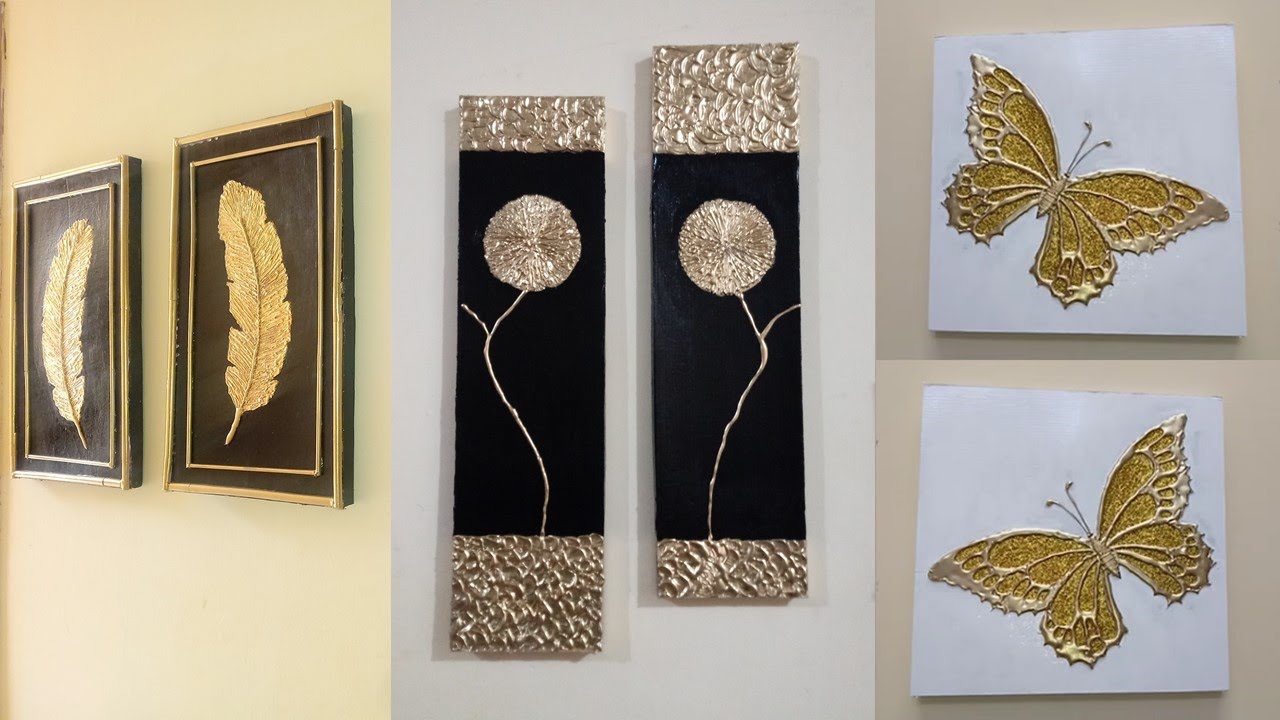 3 cuadros de lujo hechos de cartón. Decoración casera. Cuadros Diy  paintings
