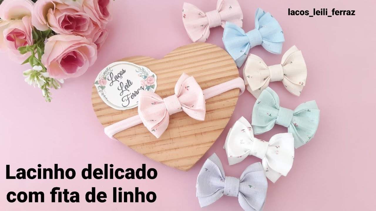 Lacinho Delicado com Fita de Linho (Presilha e Faixinha Baby)