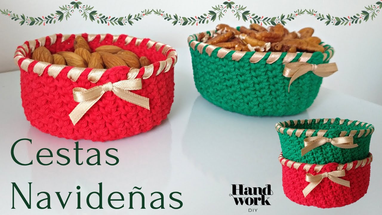 Cómo hacer cestas a crochet para navidad tejidas paso a paso