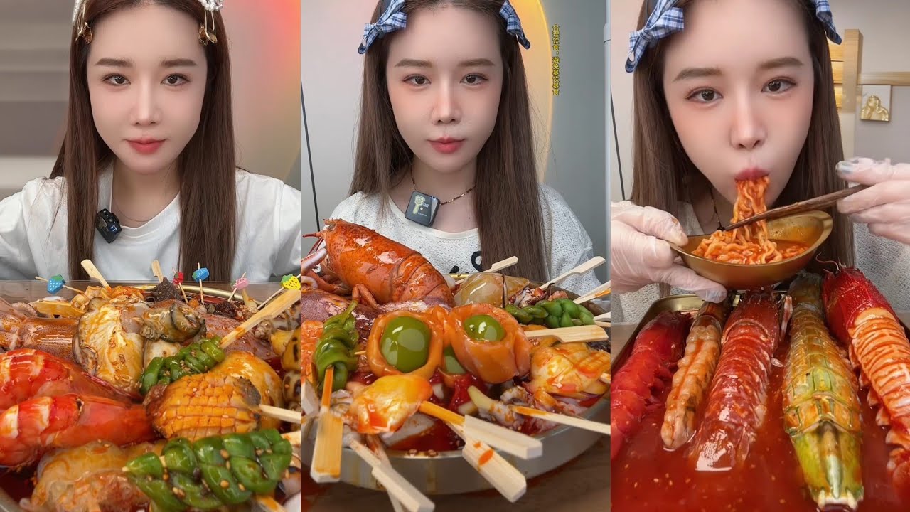Mukbang #284:Eat seafood lobster 🦞 red devil shrimp 🍤 salmon shrimp 🍤🤤#mukbang #yummy #delicious 
