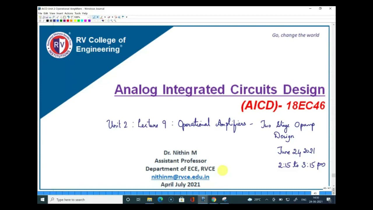 Lecture 9 Two Stage Opamp Design Example | Unit 2 Operational Amplifiers