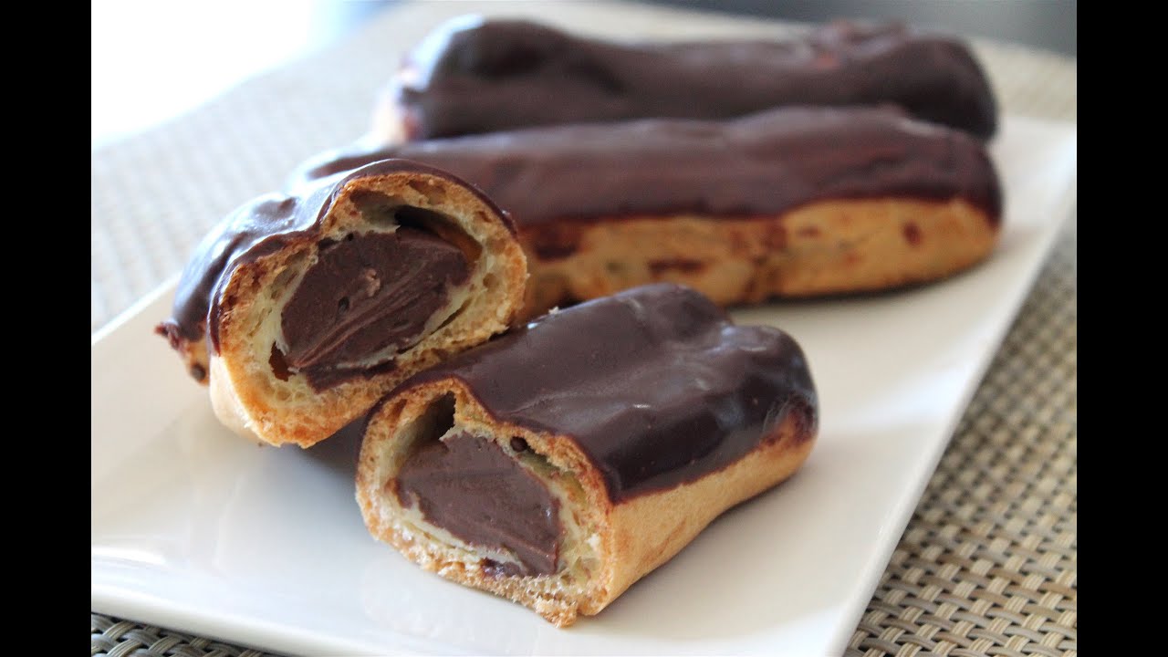 Éclairs de chocolate (relámpagos o petisús) sin lactosa