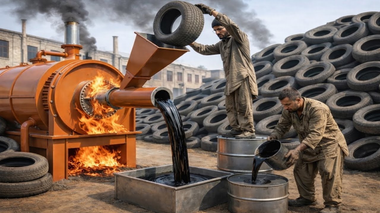 How Old Truck Tires Are Recycled in Pakistan | Shocking Tire Oil Factory Process