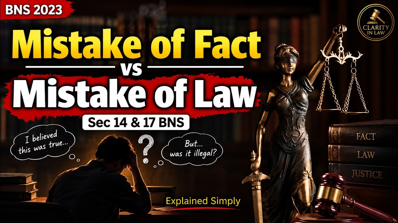 Mistake of Fact vs Law Explained | BNS Sec 14 & 17 | Lecture 14 | General Exceptions