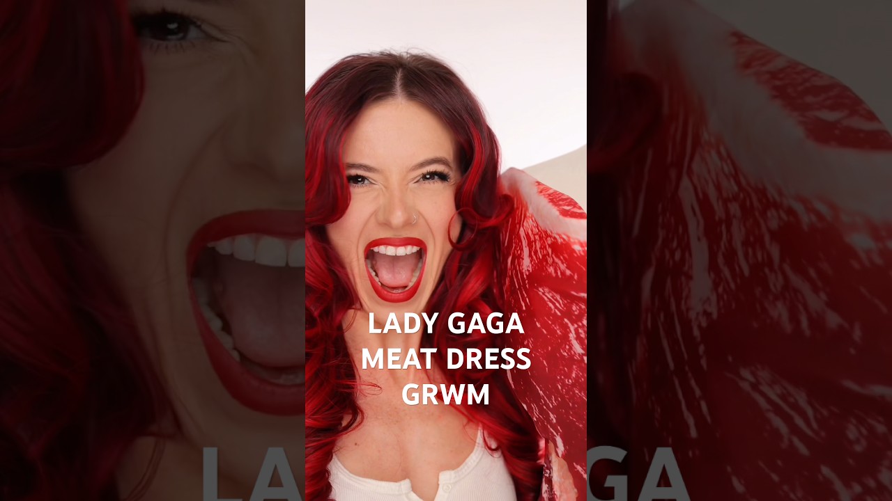 Наконец-то примеряю платье из мяса от @LadyGaga, которое я сшила своими руками для @KimChiChicBea...