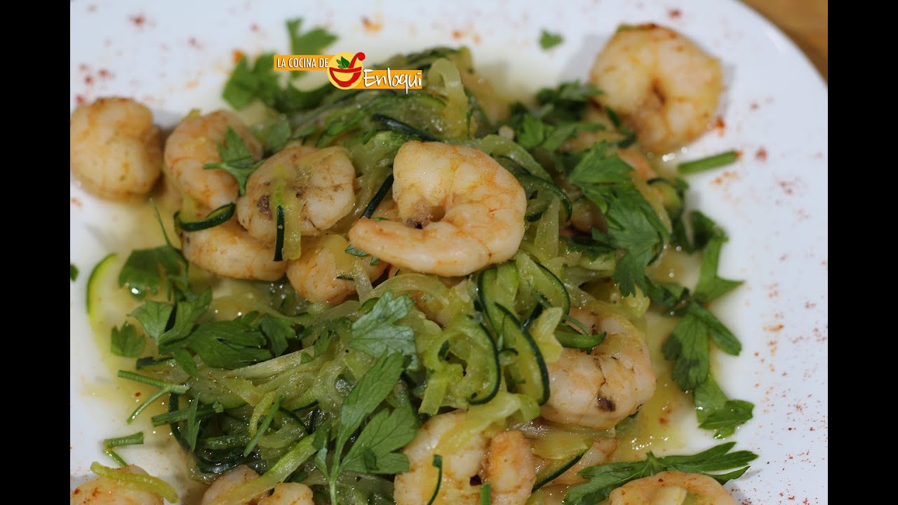 Espaguetis de calabacín con gambas