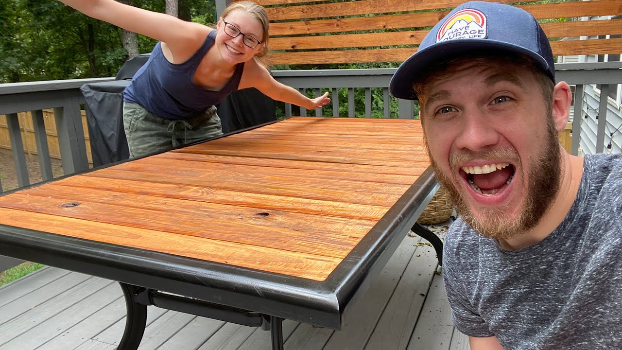 CONVERTING OUR BROKEN GLASS PATIO TABLE INTO A BEAUTIFUL WOODEN TABLE!
