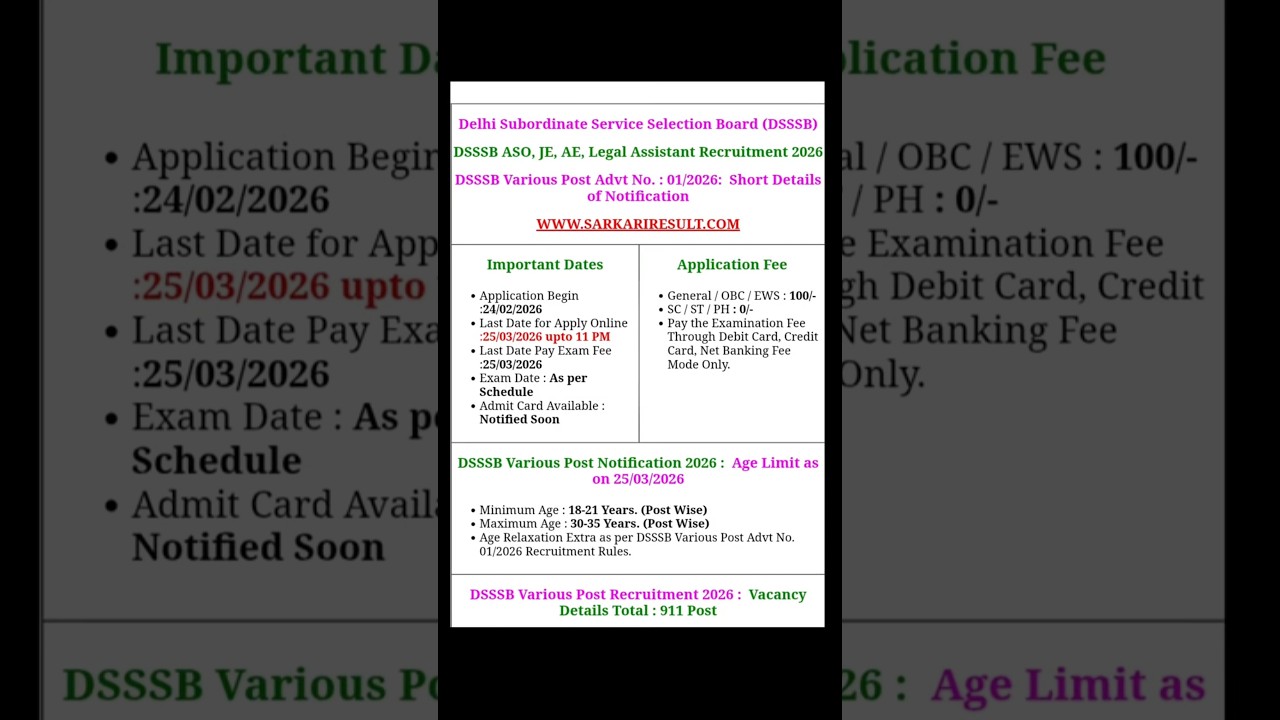 🚨 DSSSB Advt 01/2026 OUT NOW! Massive Vacancies#DSSSB#DSSSB2026#DelhiJobs#DSSSBAdvt0126#govtjobs2026